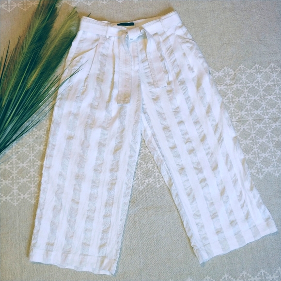 Striped Tie🌿Linen Wide Leg, High Waist Pants. W 2 - Picture 2 of 8